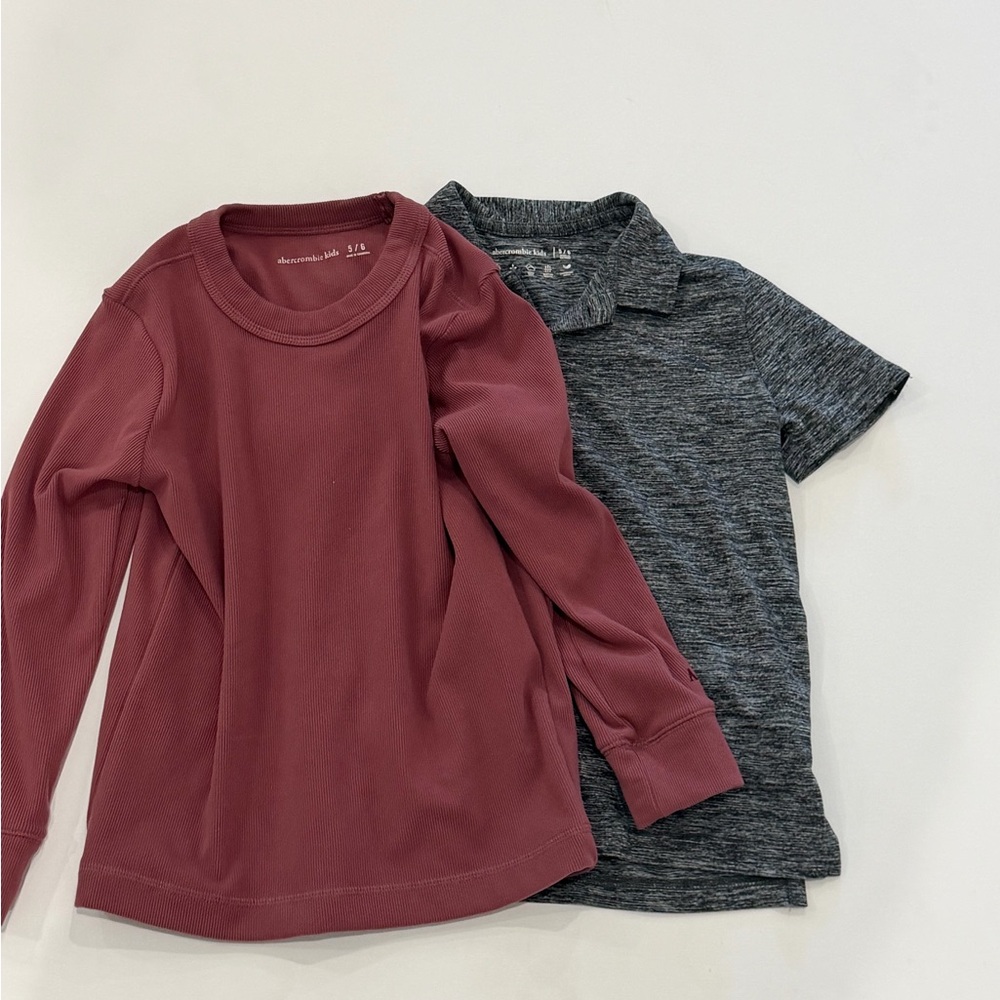 abercrombie kids Burgundy Long Sleeve Tee & Heather Gray Polo Set